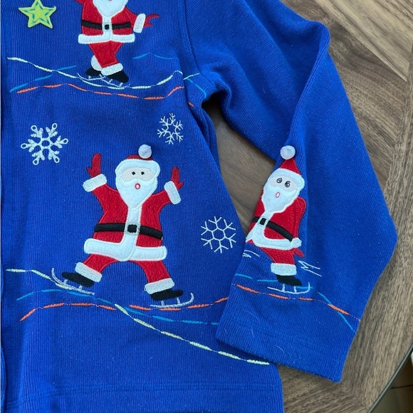 Blue Santa Christmas Sweater/Cardigan with Santa Buttons - Picture 3 of 8